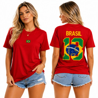 Camiseta Brasil 13 Unissex Bandeira Brasileira Algodão Premium Estilo Casual Masculina Feminina FHS