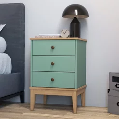 Mesa de Cabeceira - Colonial 450cm x 660cm x 380cm 3 Gavetas Verde Mel/Oliva