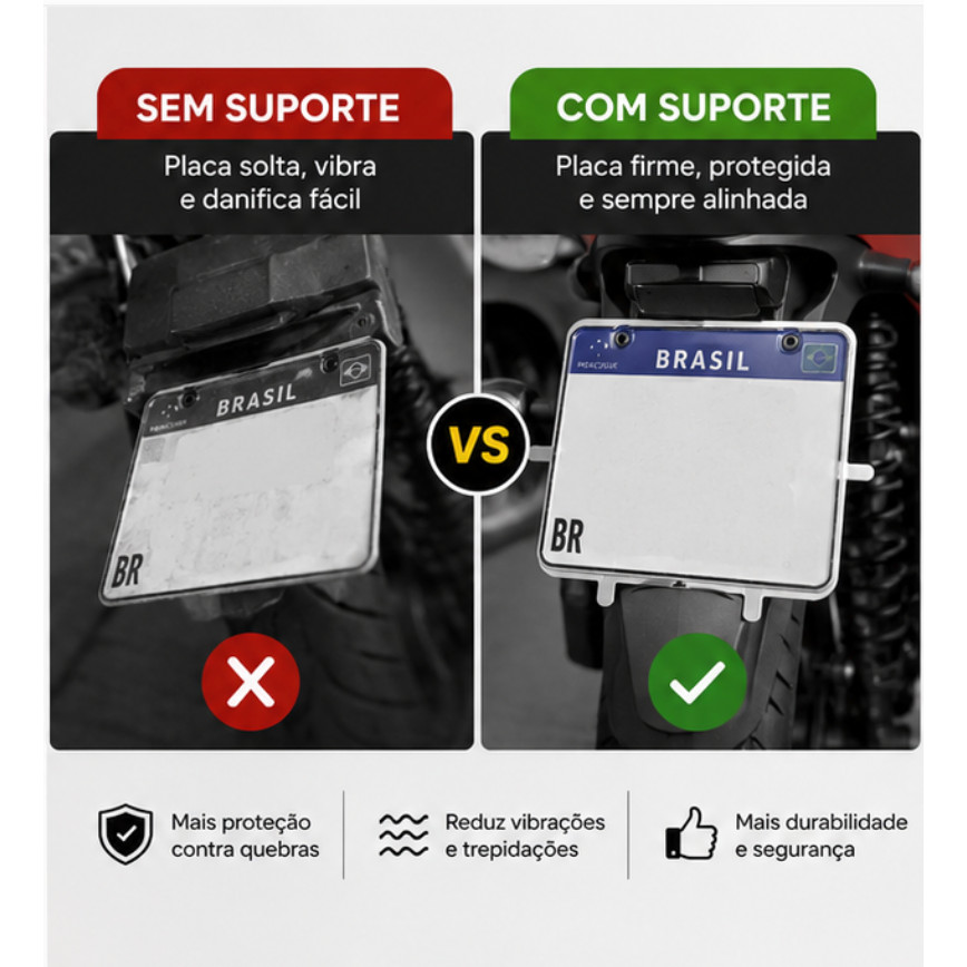 Suporte Protetor Placa Moto Mercosul Universal Moldura Ferro — imagem 2 de 2