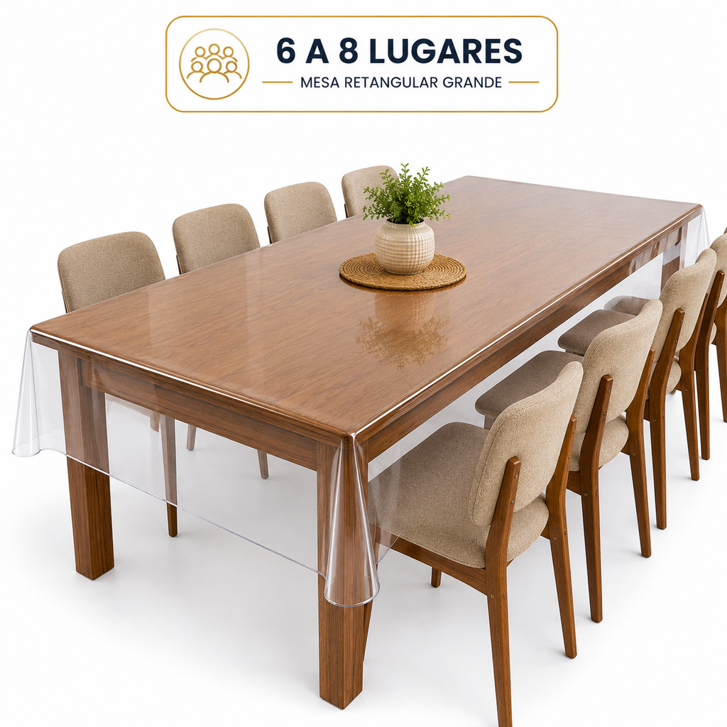 Toalha de Mesa de Plástico Térmica 4 6 8 e 10 Lugares Impermeável Quadrada Retangular Transparente