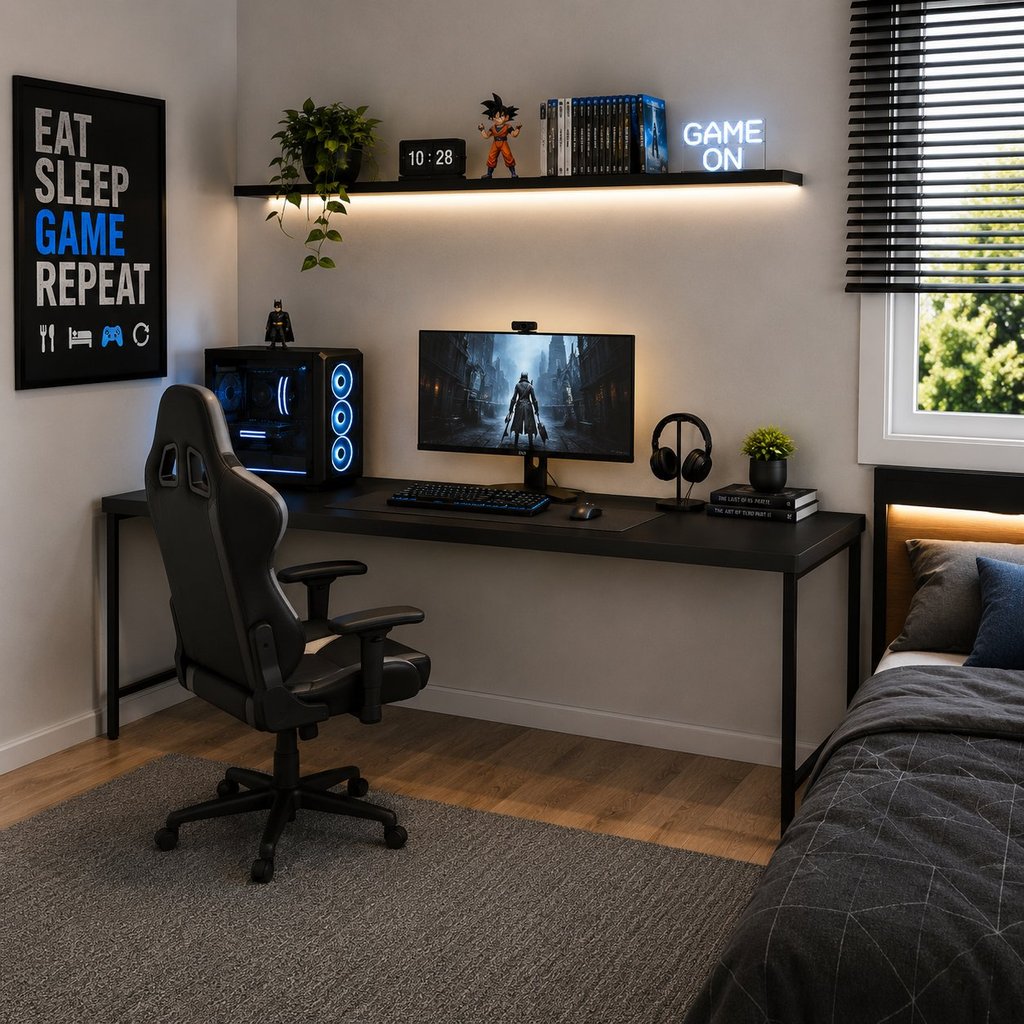 Escrivaninha Mesa Escritório Estilo Diretor Active 180cm Industrial Yescasa Preto Preto Onix