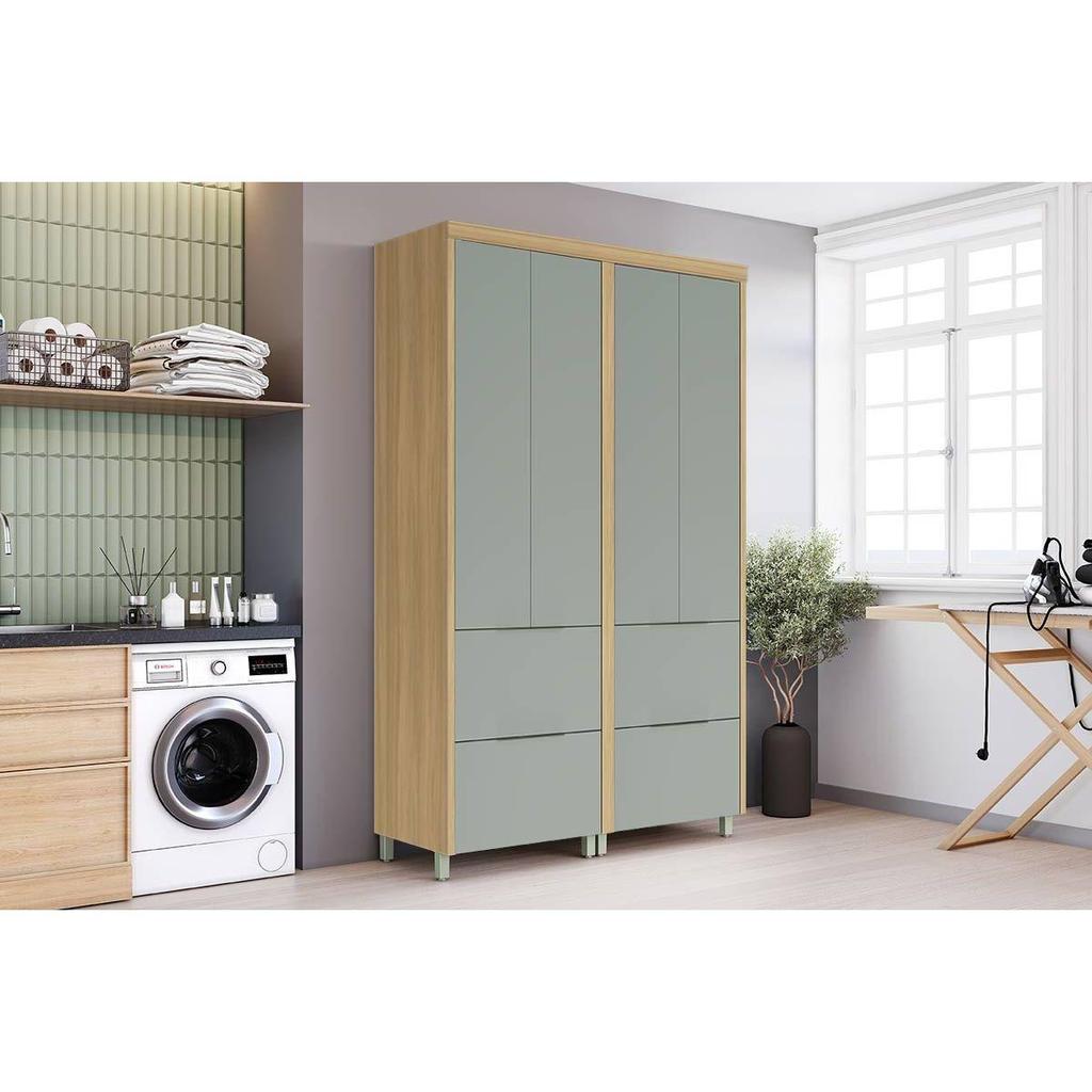 Paneleiro de Cozinha Modulado Marquesa c/ 4 Portas e 4 Gavetas 140cm Nature/Verde - Nesher