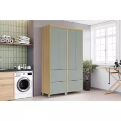 Paneleiro de Cozinha Modulado Marquesa c/ 4 Portas e 4 Gavetas 140cm Nature/Verde - Nesher