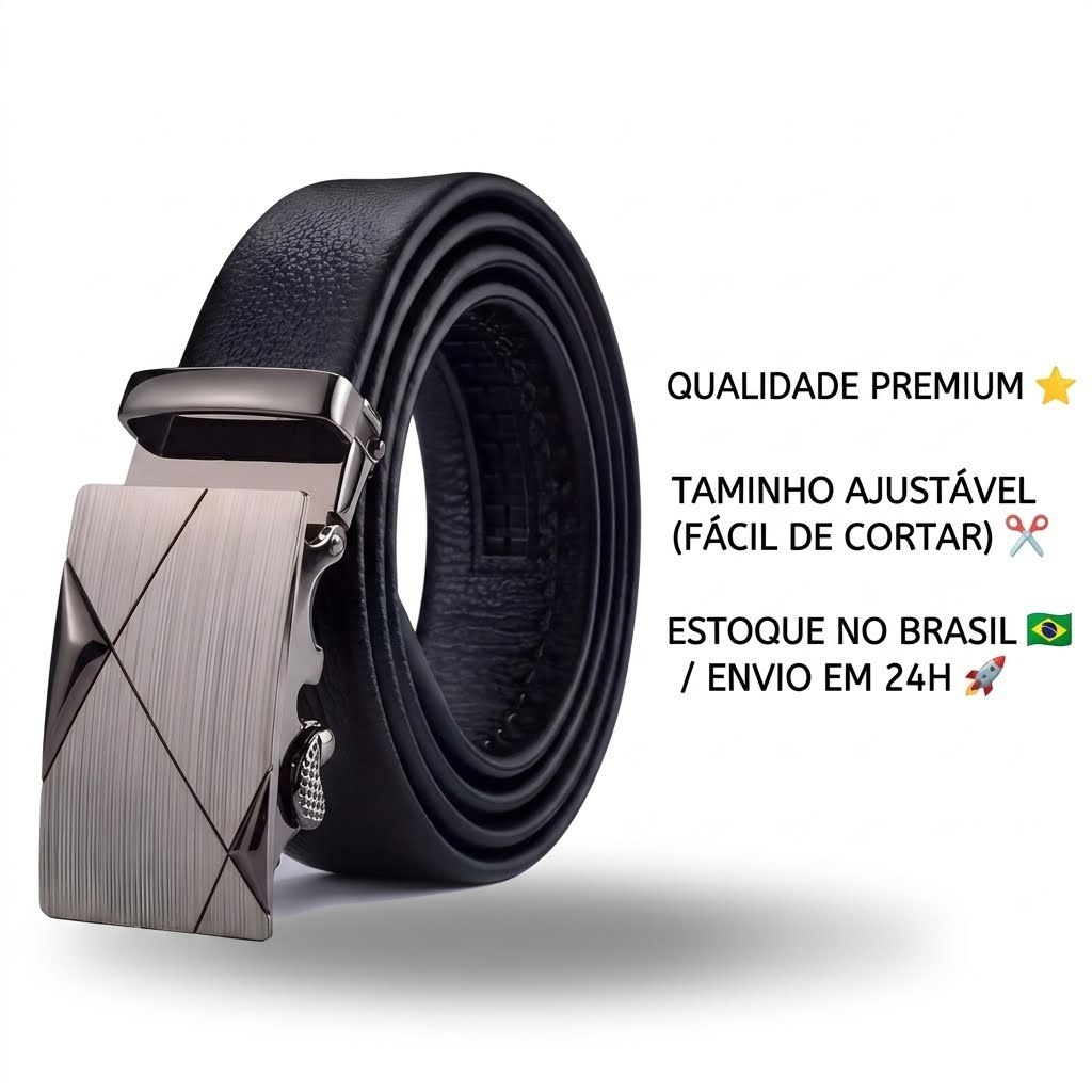 Cinto Masculino Couro Legítimo Social Fivela Automática Catraca Premium Luxo Para Terno Trabalho - Pronta Entrega