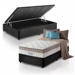 Cama Box Baú Solteiro King Preto + Colchão Molas Ensacadas Pillow In Zidi Houston 96x203x70cm