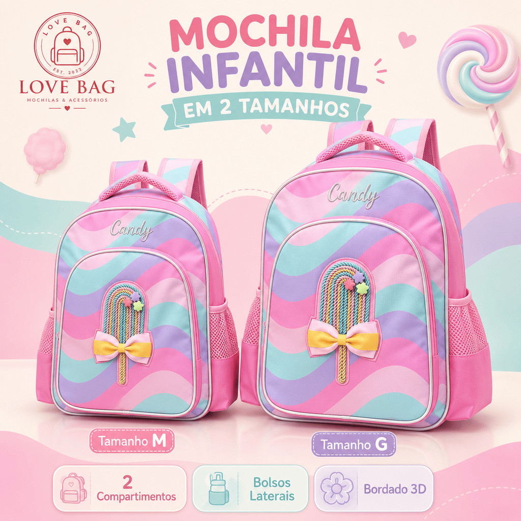 Mochila Costa Infantil Piocolé Candy Rosa Escolar 2025