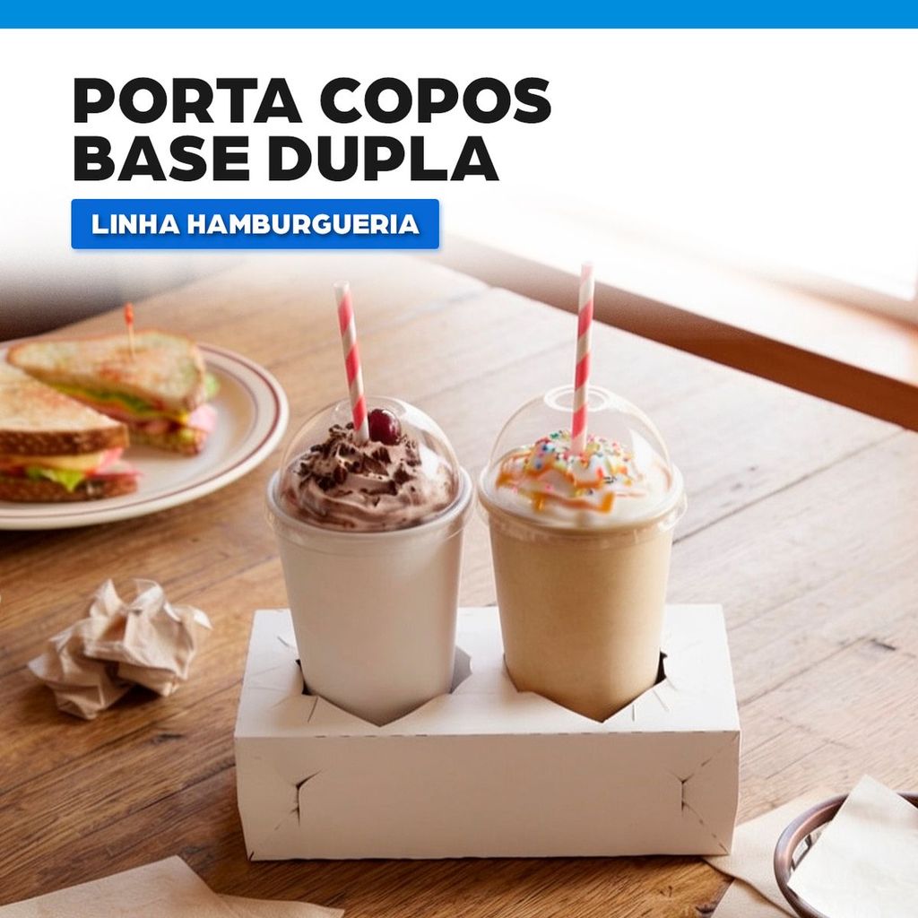 Porta Copos Hamburgueria Suporte de Papel Base Dupla Branco para Cafeteria Lanchonete 50 Unidades