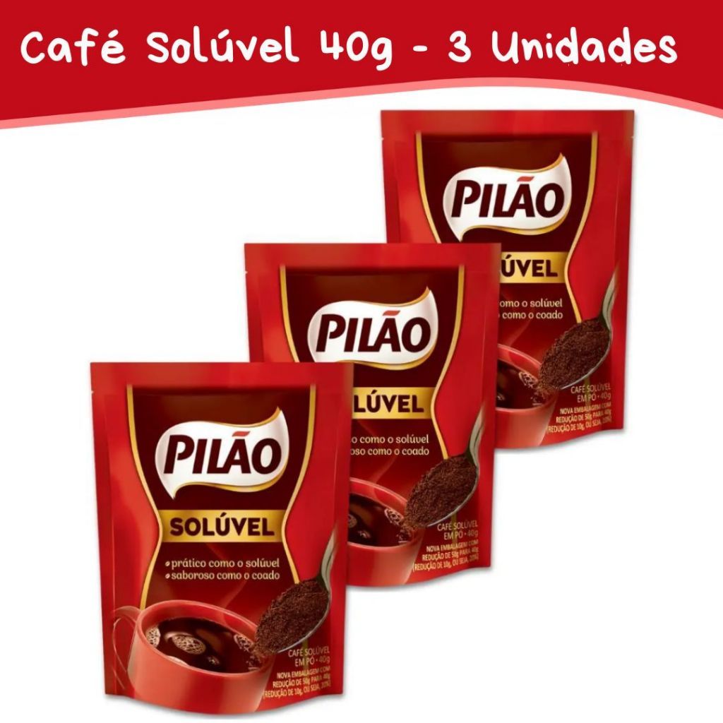 Café Solúvel Pilão 40g Kit com 3 Unidades | Café Forte, Café Instantâneo