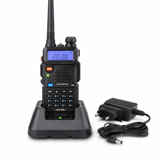 Rádio HT Baofeng UV-5R Dual Band UHF VHF Comunicador Portátil Recarregável Longo Alcance com Base Carregadora
