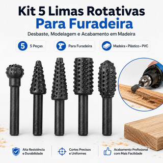 Kit 5 Brocas Fresa Lima Grosa Rotativa Furadeira Para Acabamento Em Madeira marcenaria 5 Brocas Raspas para Madeira 1/4"