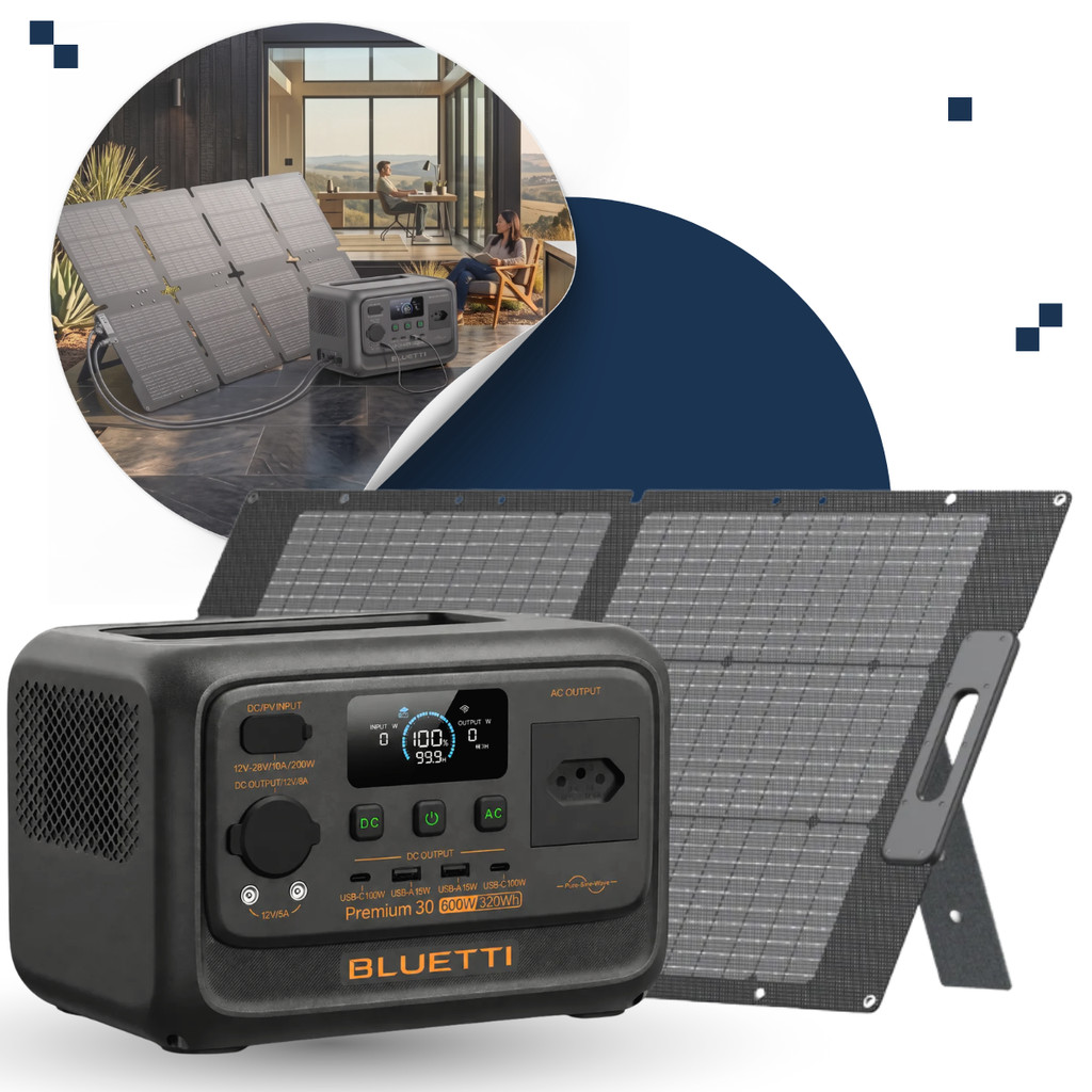 Estação Energia Solar Portátil Bluetti Elite Premium 30 V2 110v/220v + Painel Sora 60W Conector MC4