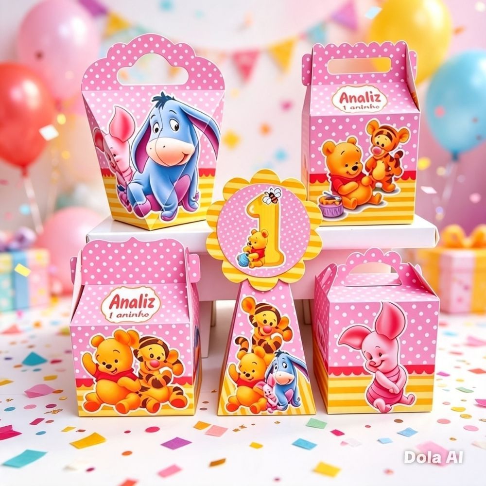 Kit Festa Caixinhas URSINHO POOH BABY ROSA  lembrancinhas personalizadas para aniversario infantil decoração mimos