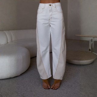 Calça Balloon Jeans Mix Moda Feminina Cintura Alta Premium Bolsos Funcionais Clássica Duo Color
