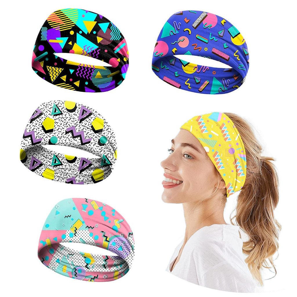 Tiara esportiva estampada geométrica retrô-absorvente de suor, respirável, adequada para ioga, corrida e festa