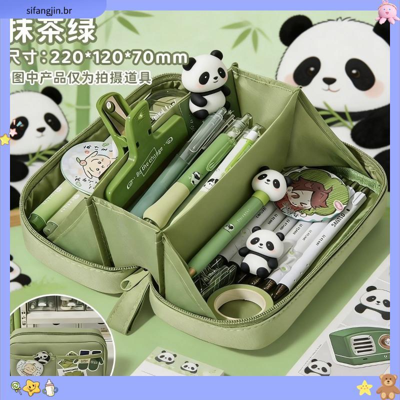Panda bambu cinco camadas lápis caso criativo simples portátil saco de papelaria grande capacidade caixa de papelaria su
