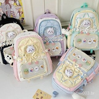 Mochila 2D Fofa Versão Coreana, Mochila de Nylon de Grande Capacidade para Estudantes BJSV