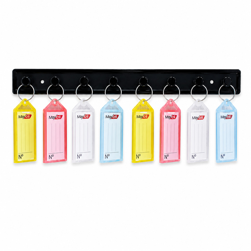 CHAVEIRO ORGANIZADOR DE CHAVES COM SUPORTE PARA FIXAÇÃO, 8 CHAVEIROS COM ETIQUETA CORES SORTIDAS 10180001- MAXCRIL