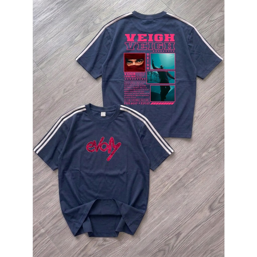 Camiseta Vintage Veigh Manga Listrada Algodão Premium Casual