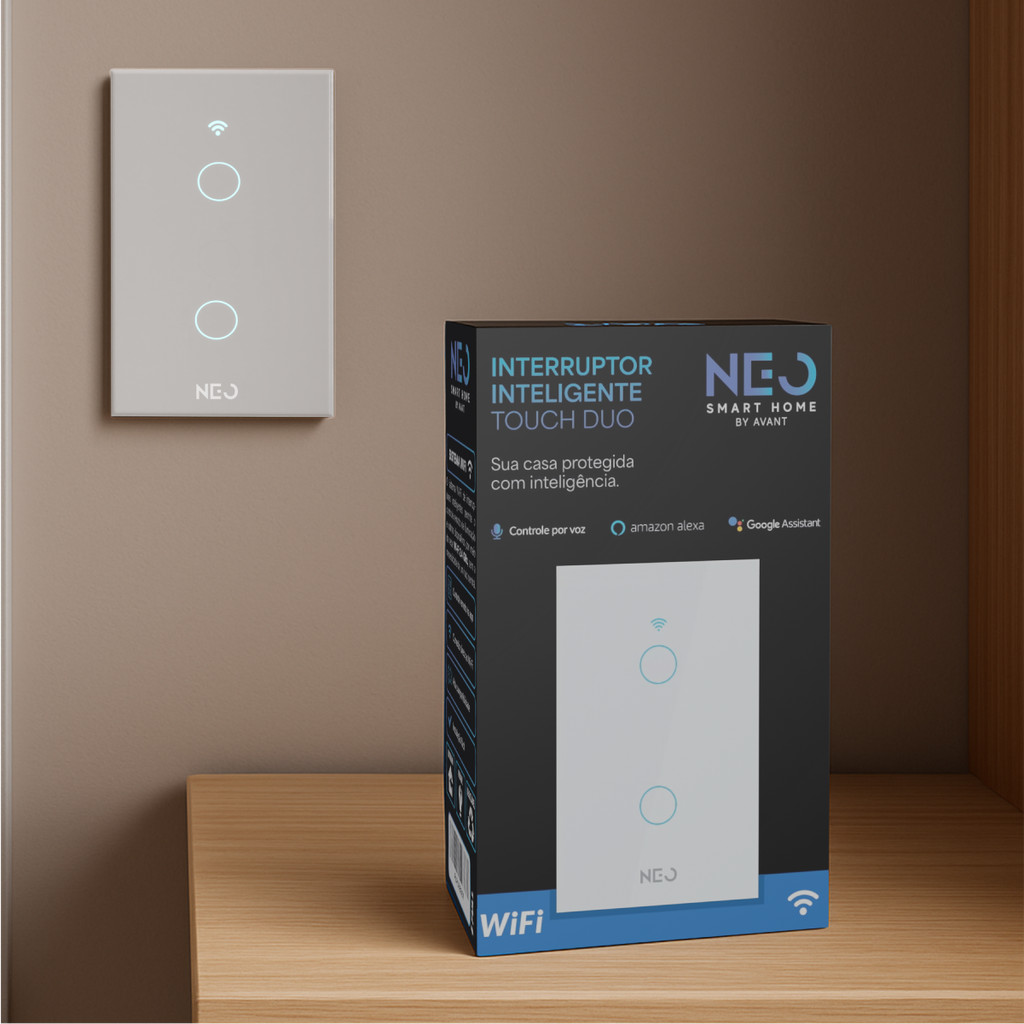 Interruptor Inteligente WiFi Touch Alexa Google Home Bivolt 1 a 8 Botões Neo Avant 2.4GHz