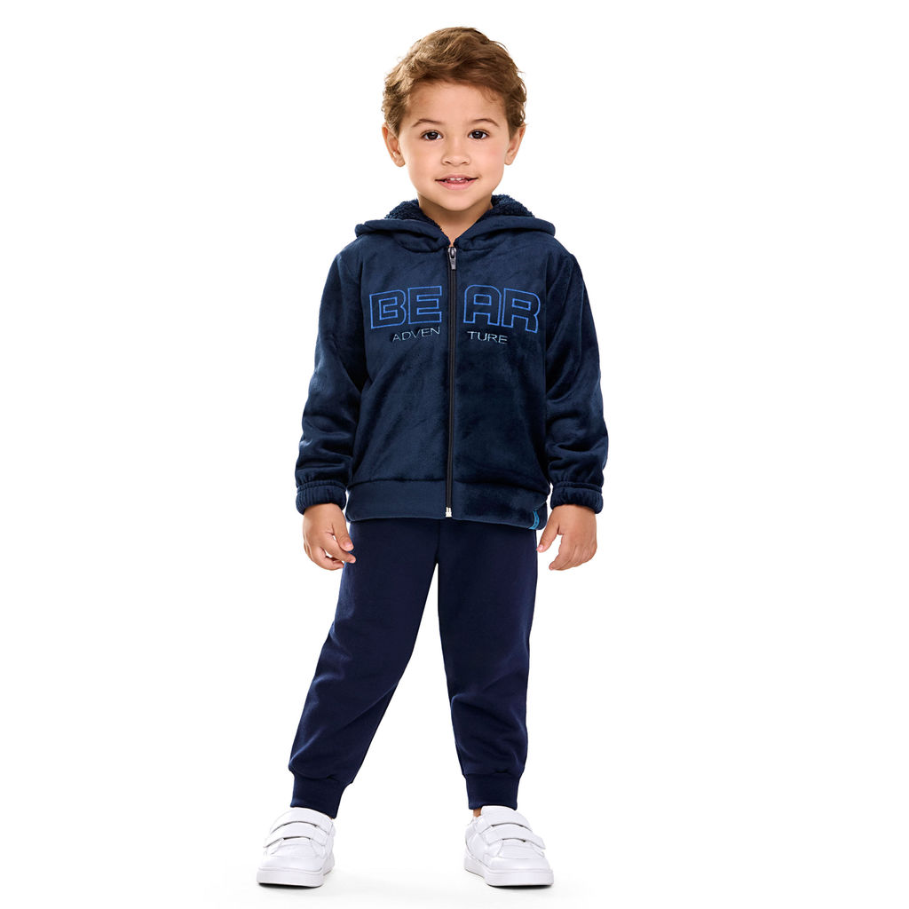 Conjunto Peluciado Infantil Menino Com Capuz Elian Azul