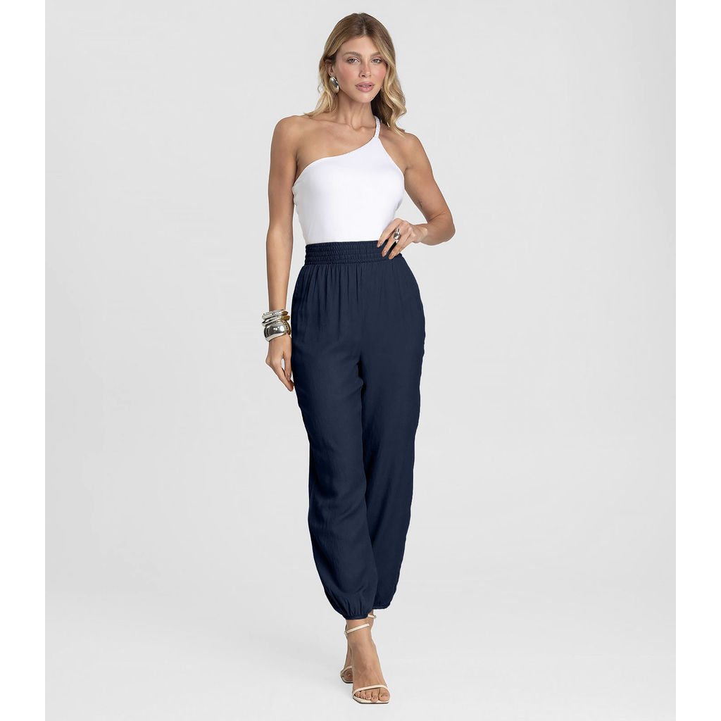 Calça Feminina Aladim em Tecido Viscose Dianna Azul