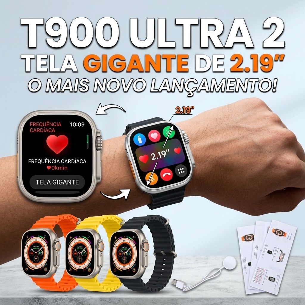 Smartwatch T900 Ultra 2 Tela 2.19" Carregamento por Indução Relógio Inteligente Esportivo Bluetooth Notificações