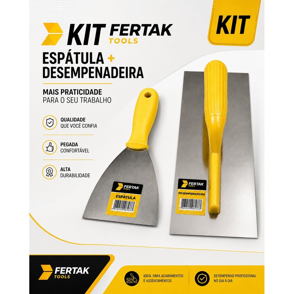 KIT DESEMPENADEIRA BANANA + ESPATULA 10CM FERTAK