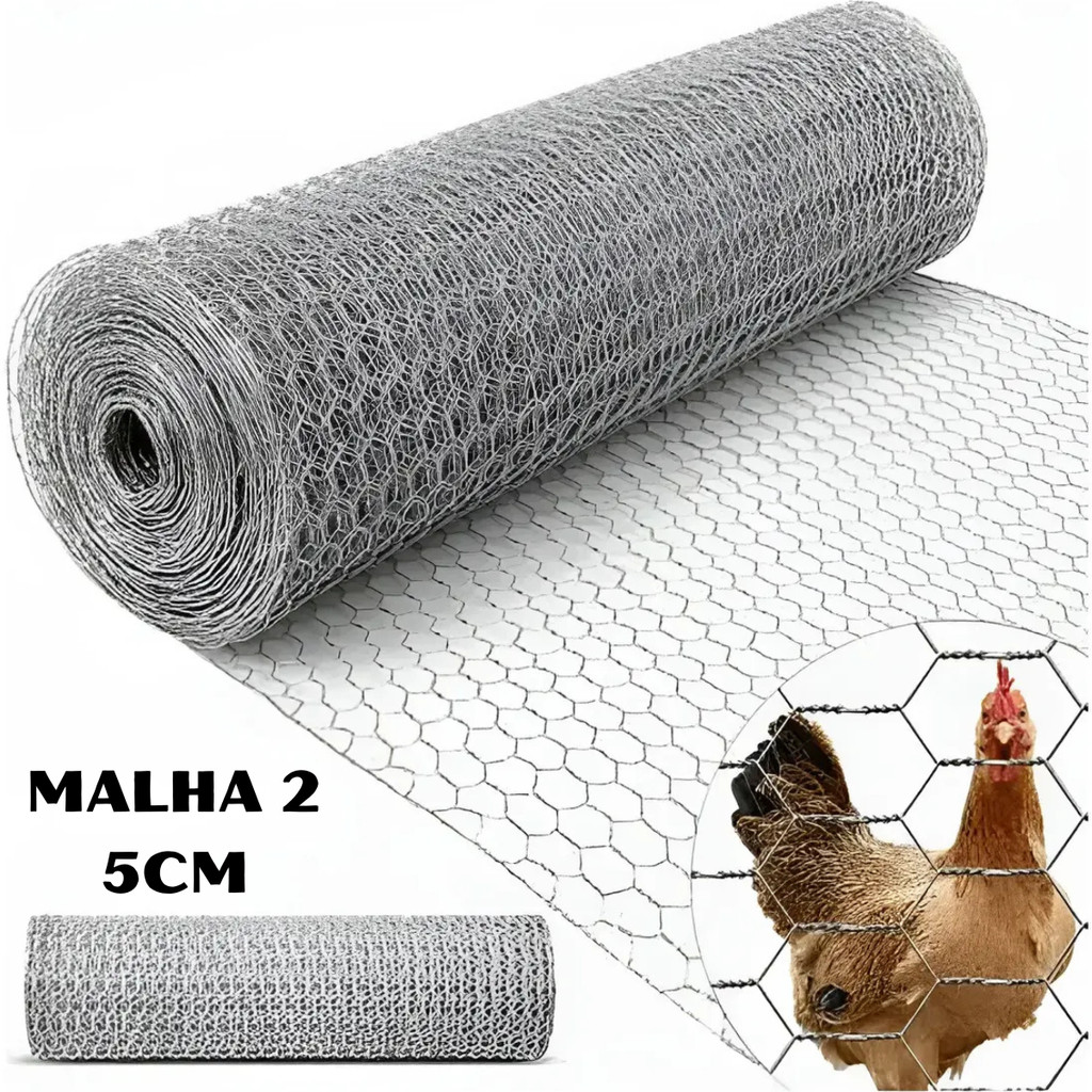 50 METROS TELA GALINHEIRO HEXAGONAL FIO 23 GALVANIZADA