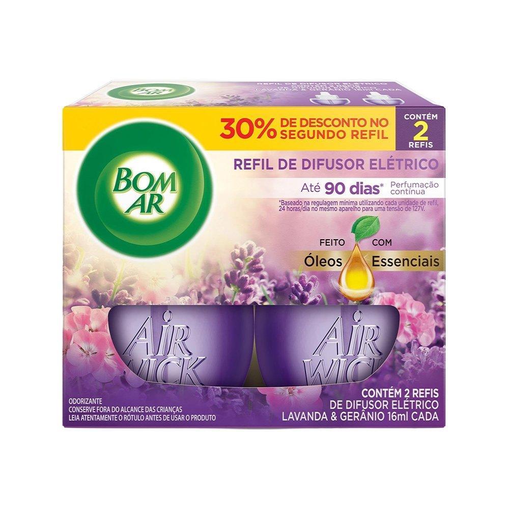Refil para Difusor Elétrico Bom Ar Lavanda e Gerânio 16ml - Embalagem com 2 Unidades