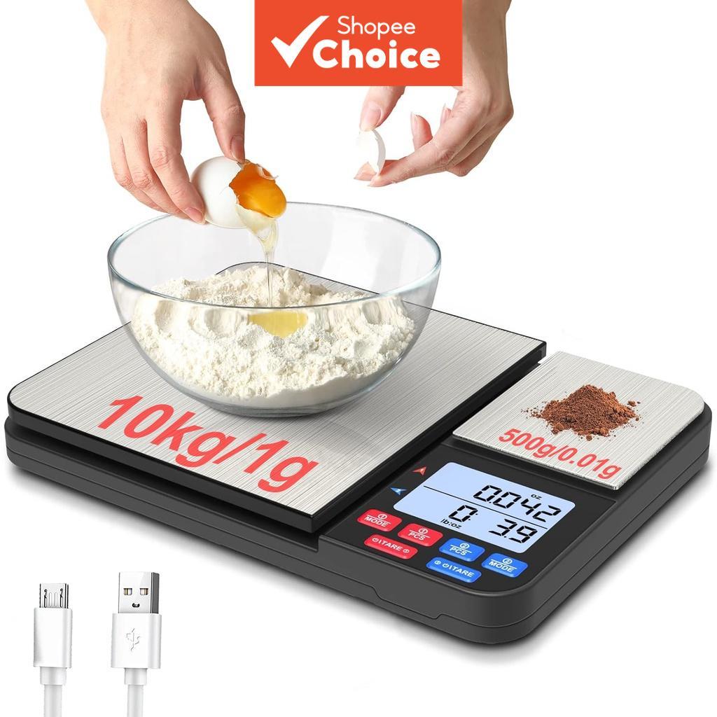 Balança de Cozinha Digital com Plataforma Dupla 0,01 g/10 kg, Graduação Precisa, Gramas e Onças para Perda de Peso