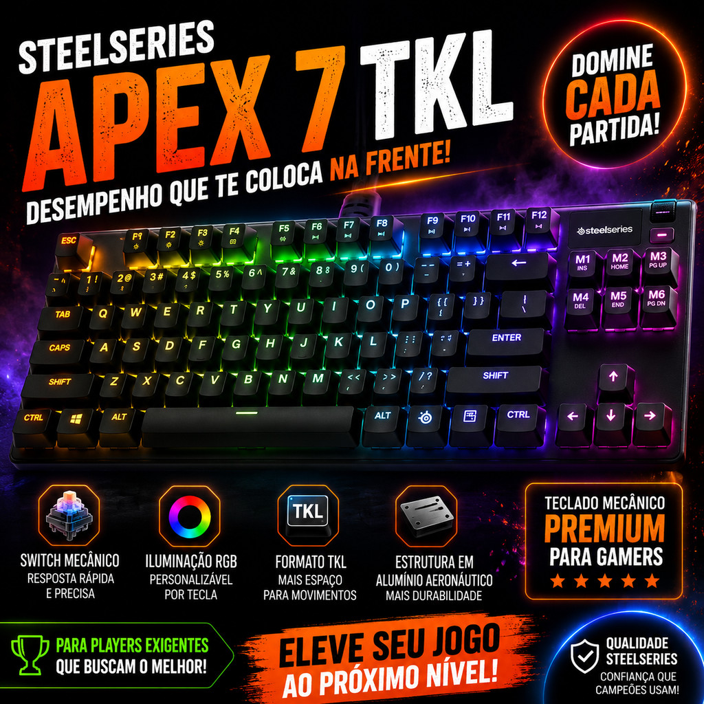 teclado mecânico steelseries apex 7 tkl