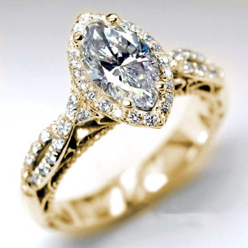 High-end em forma de Marquise zircão anel feminino cheio de diamante high-end casamento anel de diamante zircão anel de 