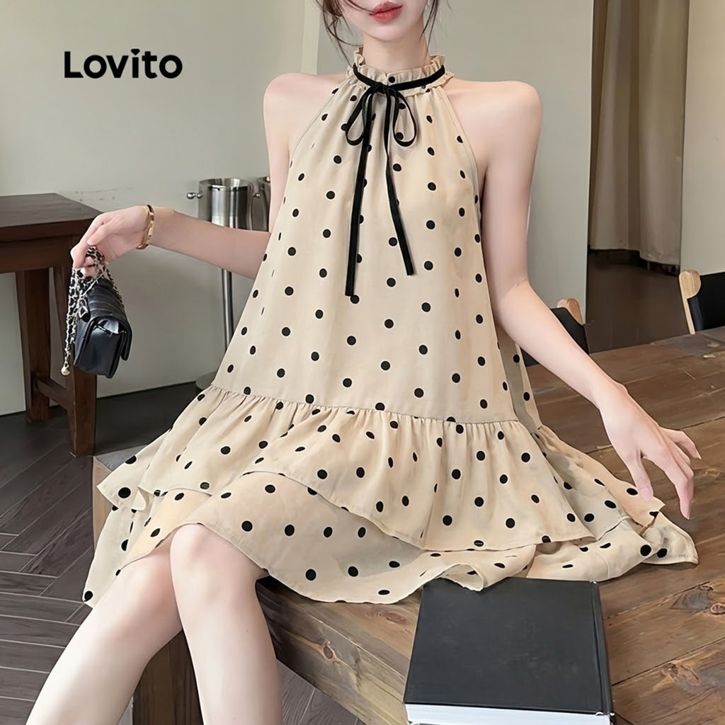 Lovito Curto Casual Vestido com Nó Frontal e Babados Na Bainha Primavera/verão para Mulheres L178ED398 · foto 2