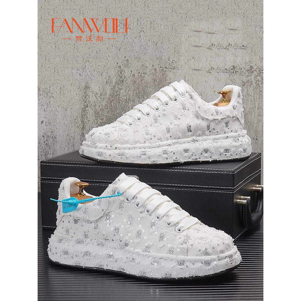 Vavory sapatos brancos de sola grossa sapatos masculinos primavera verão Street Wear lona mendigo sapatos masculinos aum