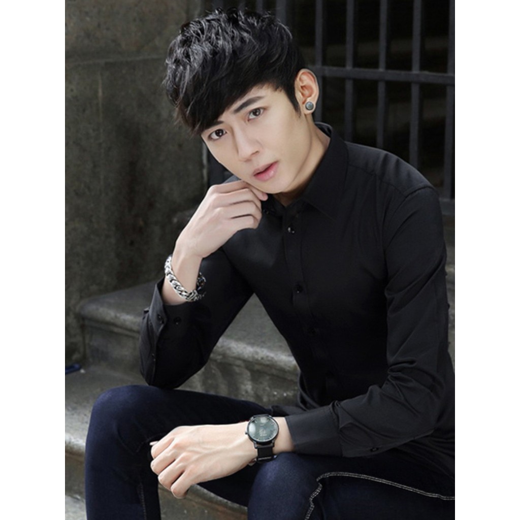 Camisa branca masculina de manga comprida versão coreana magro-ajuste negócios profissional terno camisa de fundo camisa
