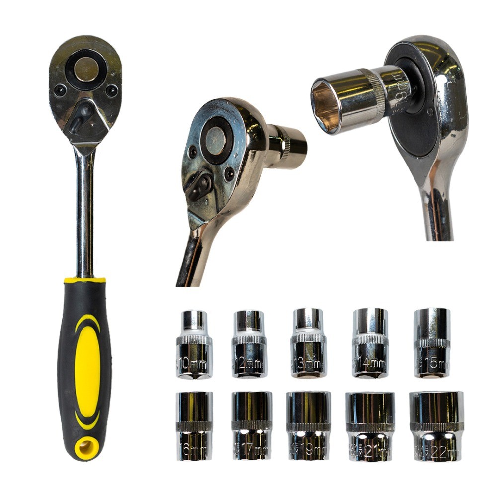 Jogo de soquete sextavado 10 a 22 mm encaixe 1/2" com 11 peças - Titanium