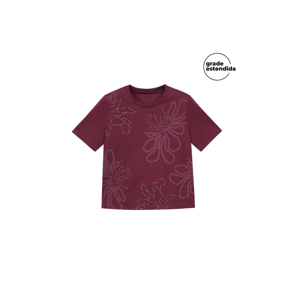 T-Shirt Feminina Floral Puff Marialícia Vermelho