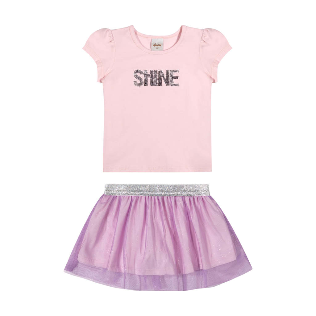 Conjunto Curto Infantil Menina Com Tule Elian Rosa
