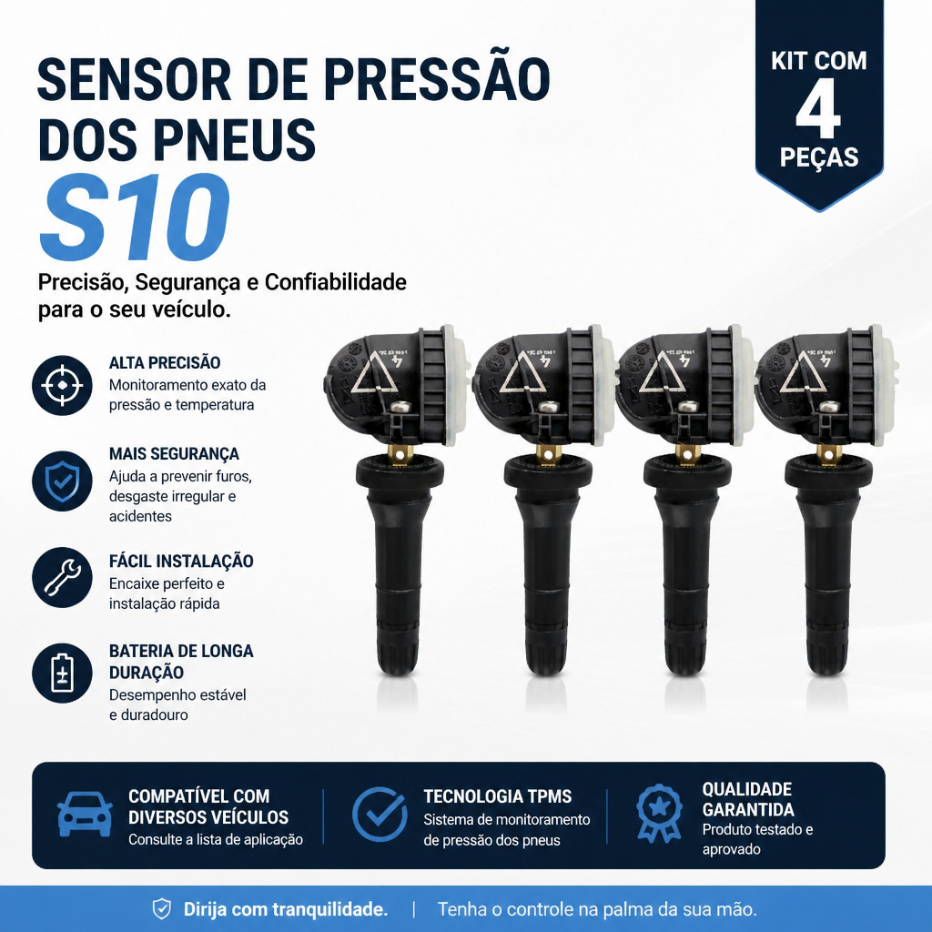 1/2/4 pcs Sensor TPMS 433MHz GM Onix/Cobalt/S10/Cruze/Prisma/Spin - OE 13598773 - Pressão dos Pneus