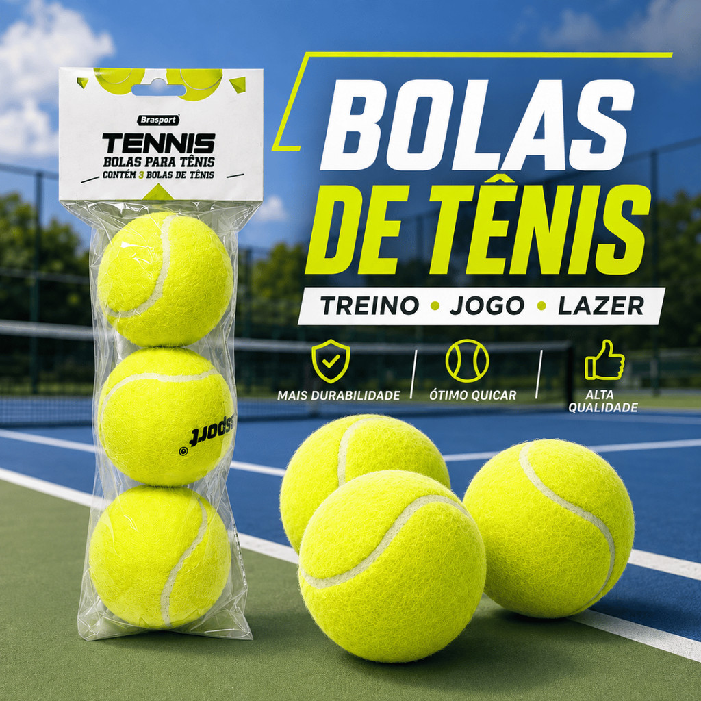 Kit 3 Bolas De Tenis Amarelas Profissionais Para Treino Jogo Lazer Esporte
