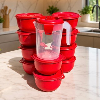 Kit 10 Potes Bowl 1300ml + Jarra 2L com Trava | 11 Peças Conjunto Cozinha Organiza Alimentos Premium