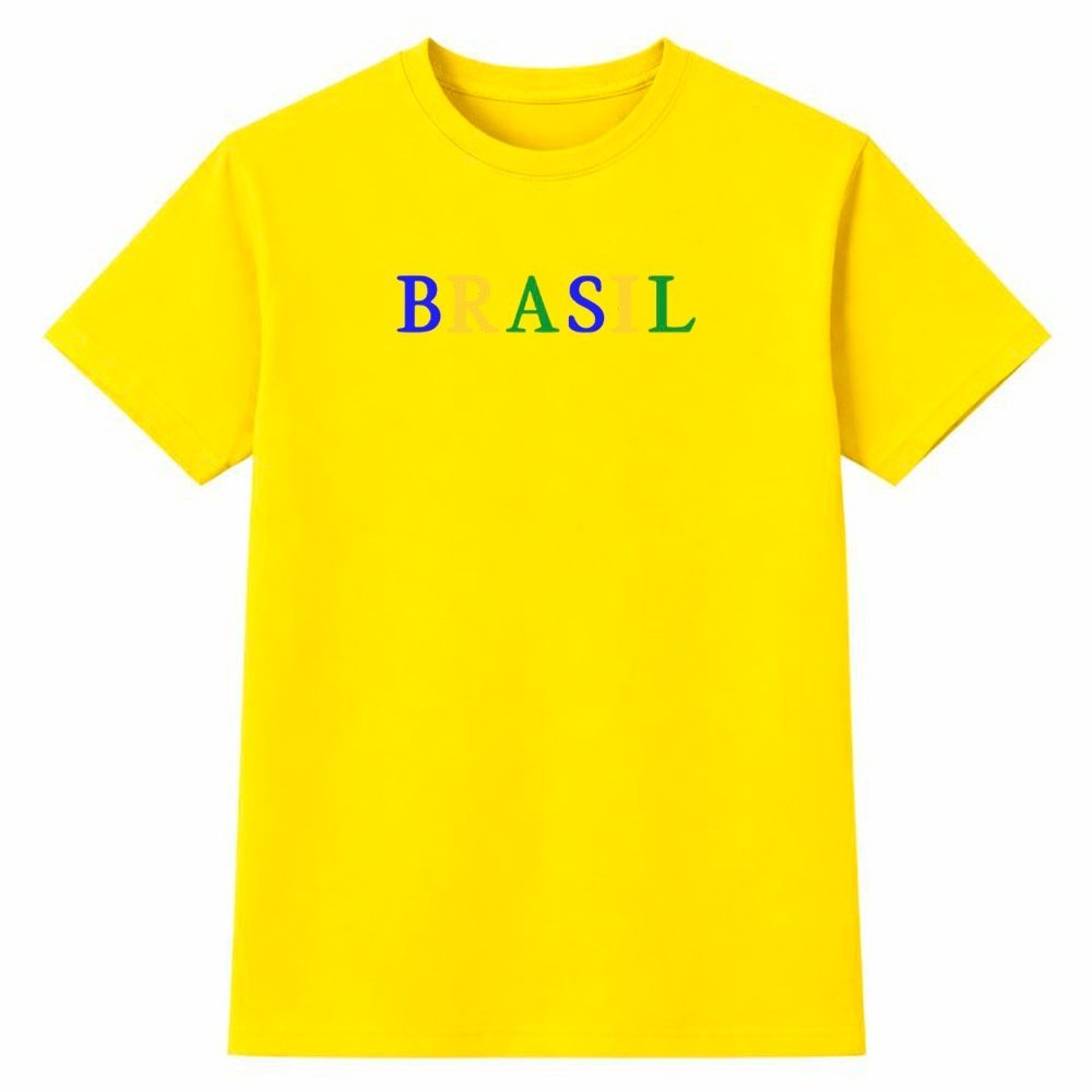 Camiseta Masculina 100% Algodão Camisa Brasil Collage Colorida Futebol Copa do Mundo Torcida