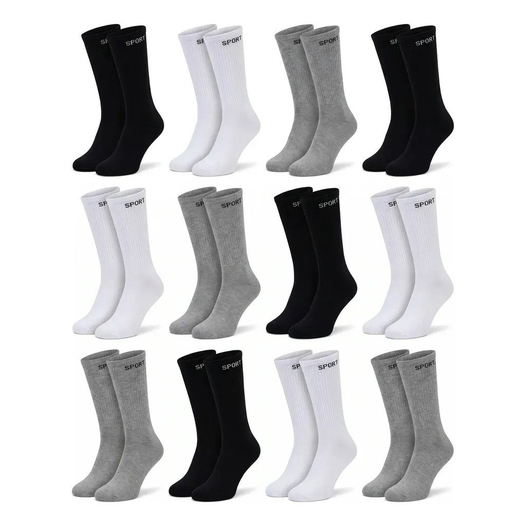 Imagem Kit 12 Pares Meias Cano Alto Lisas Sport Esportivas Algodão Academia Esportes