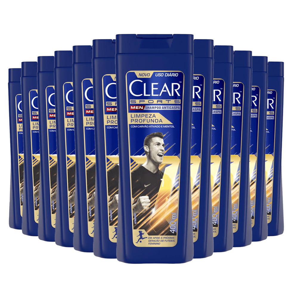 Kit Shampoo Anticaspa Clear Sports Men Limpeza Profunda 400ml 12 Unidades