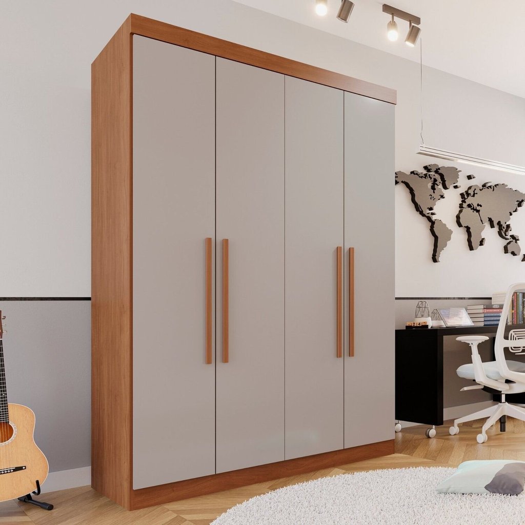 Guarda-Roupa Solteiro 4 Portas 3 Gavetas Roma Espresso Móveis Marrom/Cinamomo/Off White Cinamomo/Off White