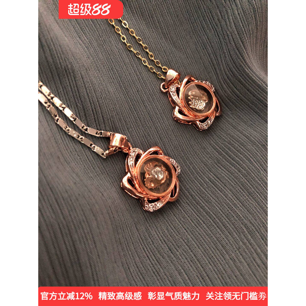 18k ouro rosa ouro zodíaco ano do cavalo pingente rotativo feminino banhado a ouro tempo de correr colar cor ouro novo e