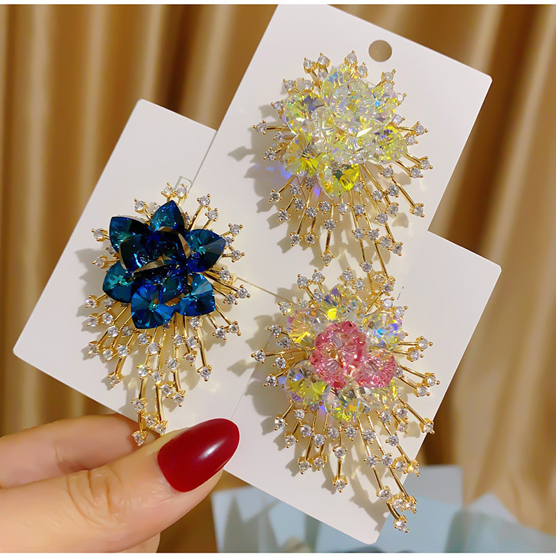 Broche de flor de cristal de luxo moda feminina pino colorido brilhante acessórios de decoração Corsage acessórios moda