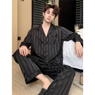 Pijamas masculinos primavera outono gelo seda terno de manga comprida estilo fino verão seda Homewear terno 2026 novo es