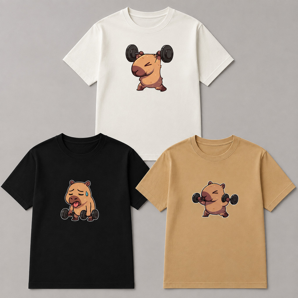 Kit 3 Camisetas ou Unitária Feminina Estampada Capivara Academia Camisa Blusa 100% Algodão Fitness