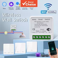 Interruptor Inteligente AXUS WiFi para Tuya 433MHz RF, Controle de Iluminação Sem Fio, Compatível com Alexa e Google